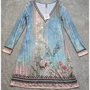 Noracora Country Boho Long Sleeve Tee Shirt Dress Floral Soft Cozy Women's S NWT